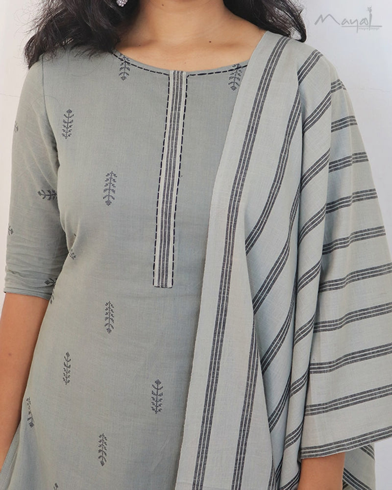 Oslo Grey Self Design Jacquard Cotton Kurta