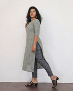 Oslo Grey Self Design Jacquard Cotton Kurta