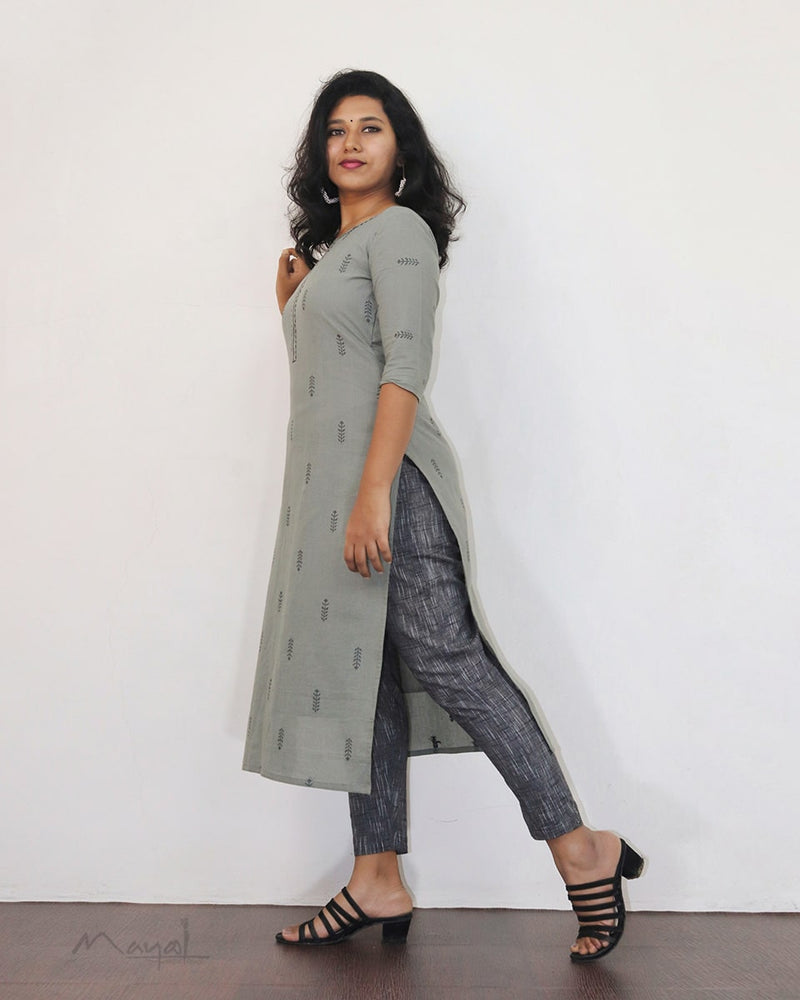 Oslo Grey Self Design Jacquard Cotton Kurta