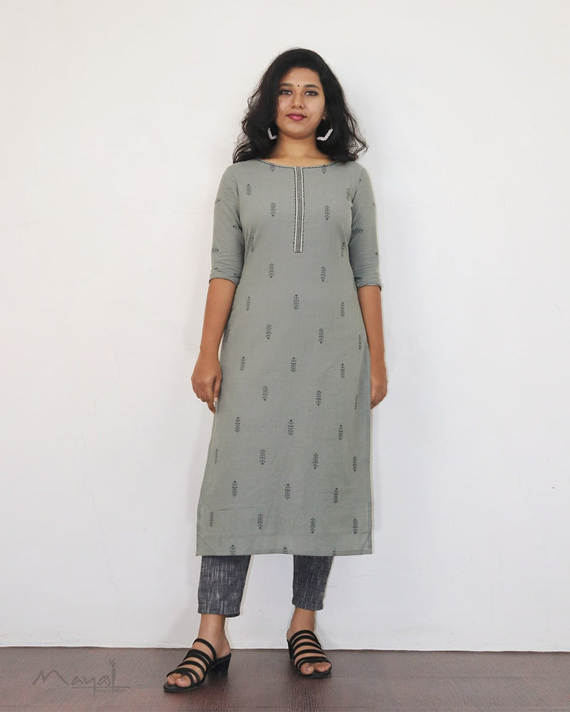Oslo Grey Self Design Jacquard Cotton Kurta