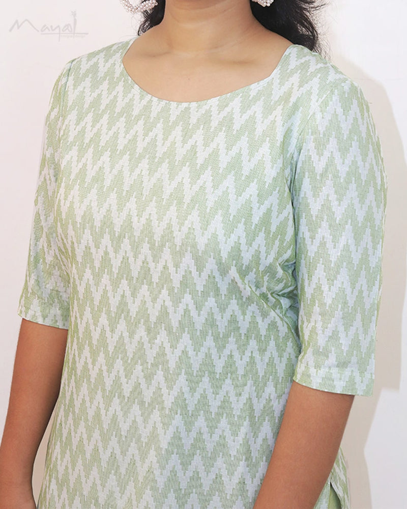 Mild Green Self Design Jacquard Cotton Kurta