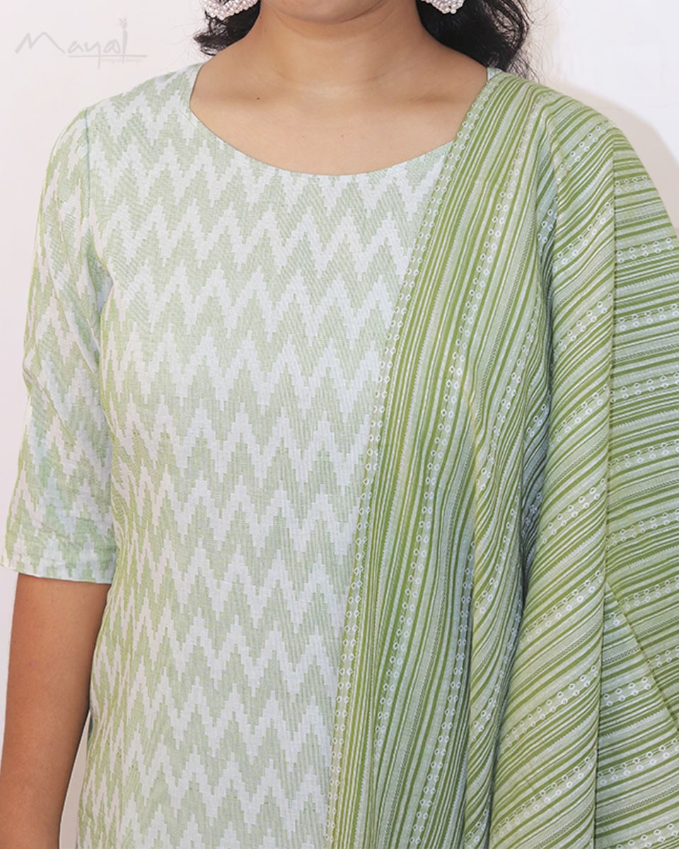 Mild Green Self Design Jacquard Cotton Kurta