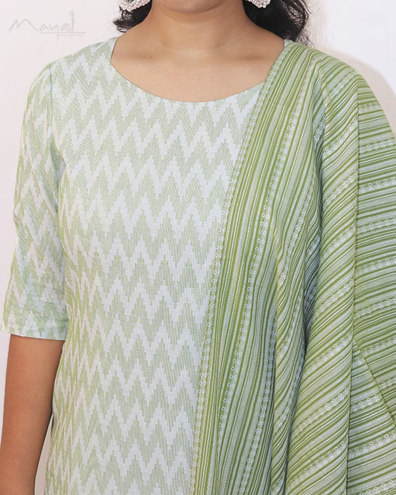 Mild Green Self Design Jacquard Cotton Kurta