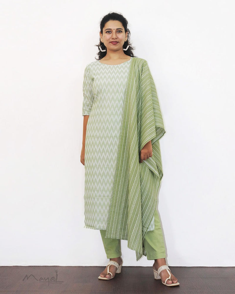 Mild Green Self Design Jacquard Cotton Kurta