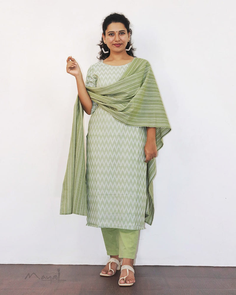 Mild Green Self Design Jacquard Cotton Kurta