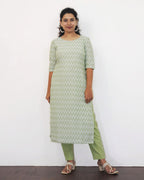 Mild Green Self Design Jacquard Cotton Kurta