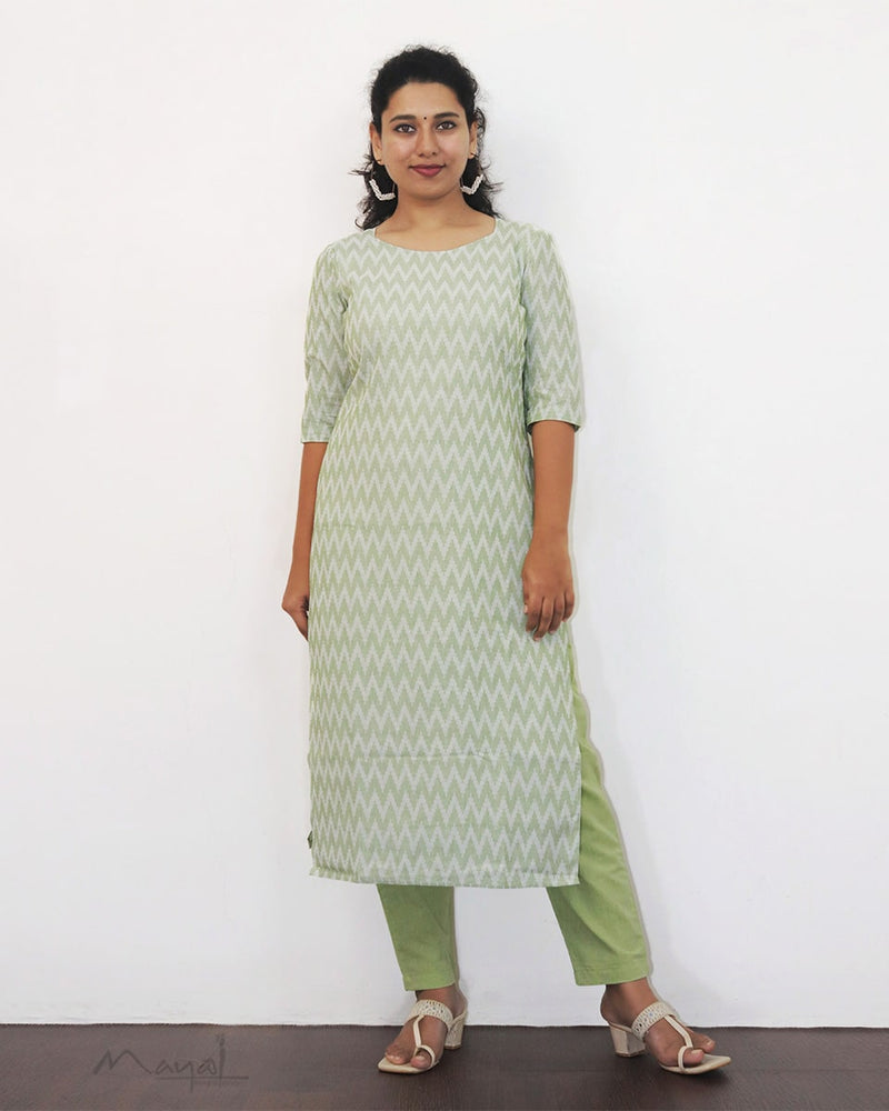 Mild Green Self Design Jacquard Cotton Kurta
