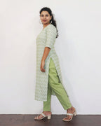 Mild Green Self Design Jacquard Cotton Kurta