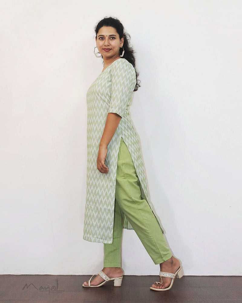 Mild Green Self Design Jacquard Cotton Kurta