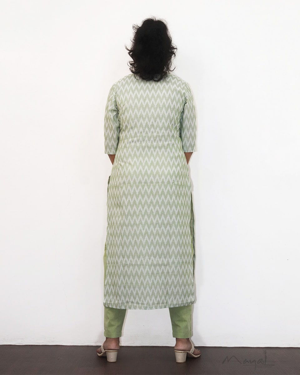 Mild Green Self Design Jacquard Cotton Kurta