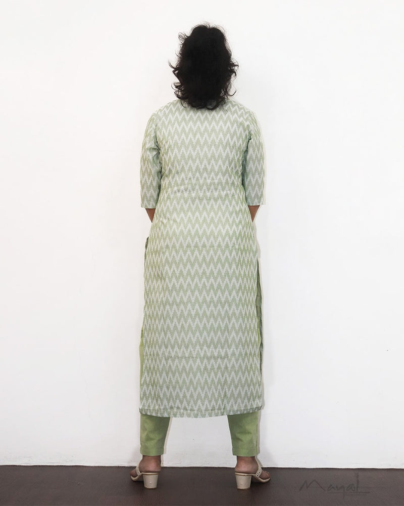 Mild Green Self Design Jacquard Cotton Kurta