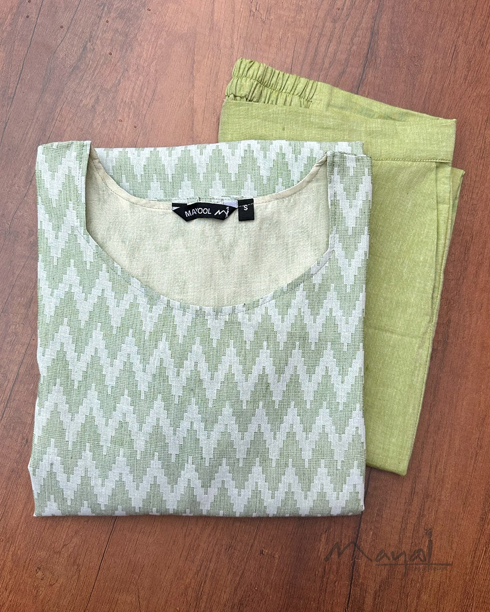 Mild Green Self Design Jacquard Cotton Kurta