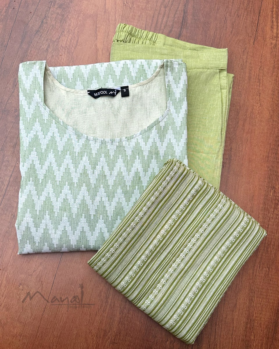 Mild Green Self Design Jacquard Cotton Kurta