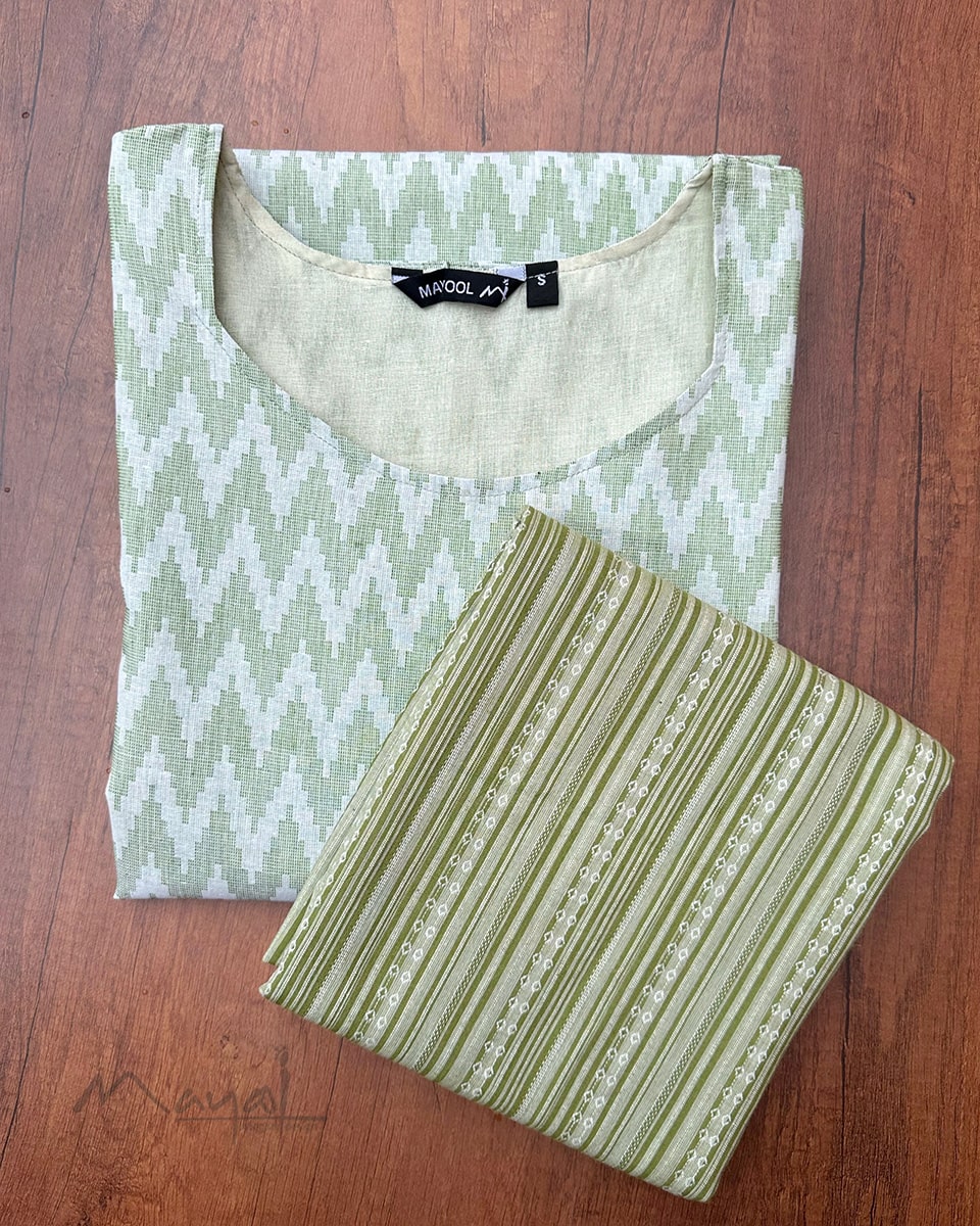 Mild Green Self Design Jacquard Cotton Kurta