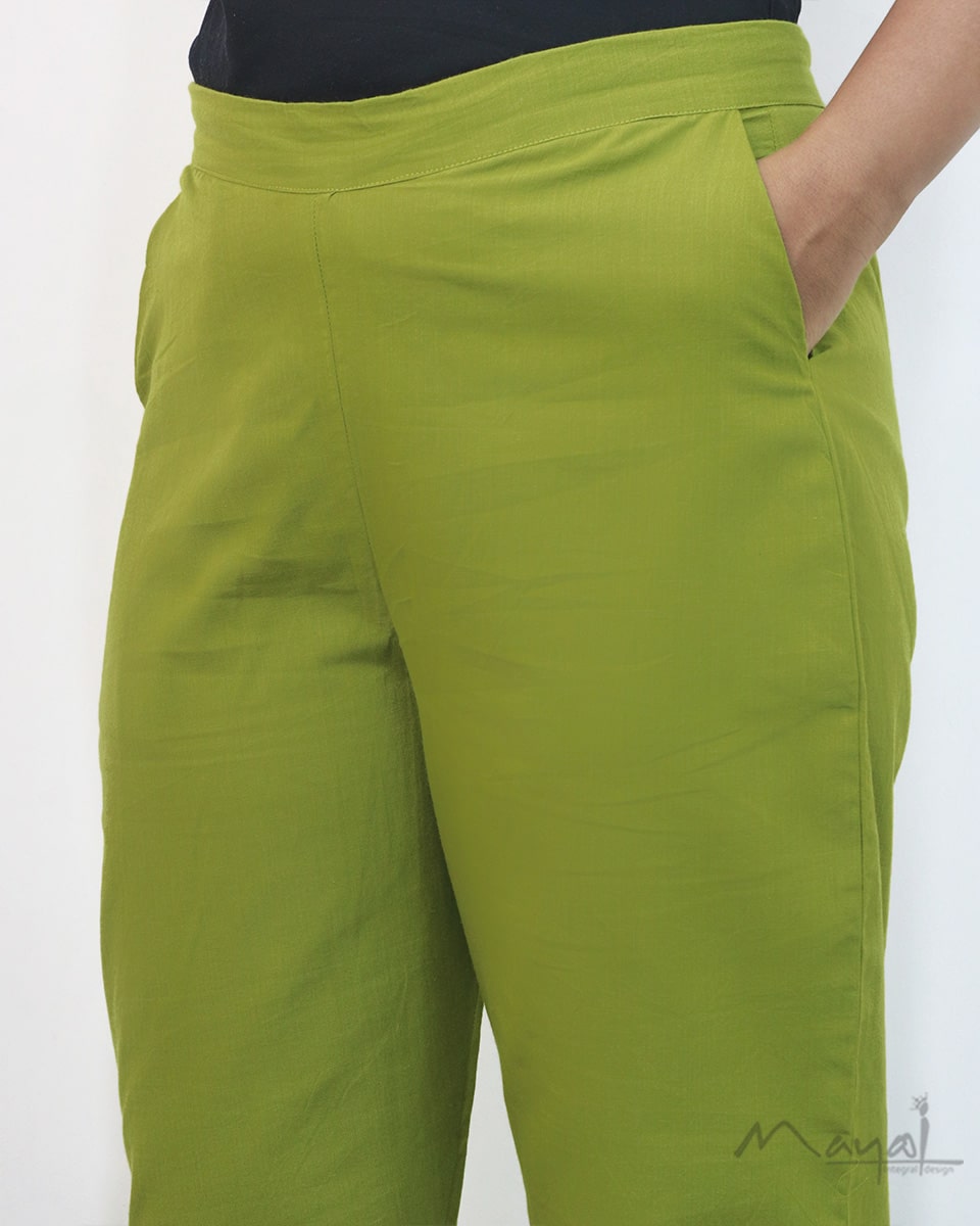Parrot Green Cotton Formal Fit Pant