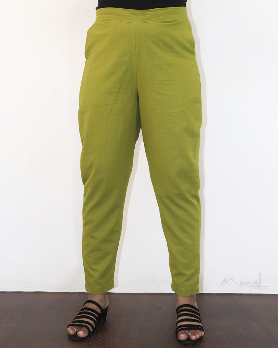 Parrot Green Cotton Formal Fit Pant