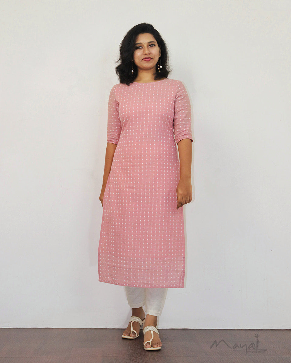 Peach Blossom Self Design Cotton Kurta