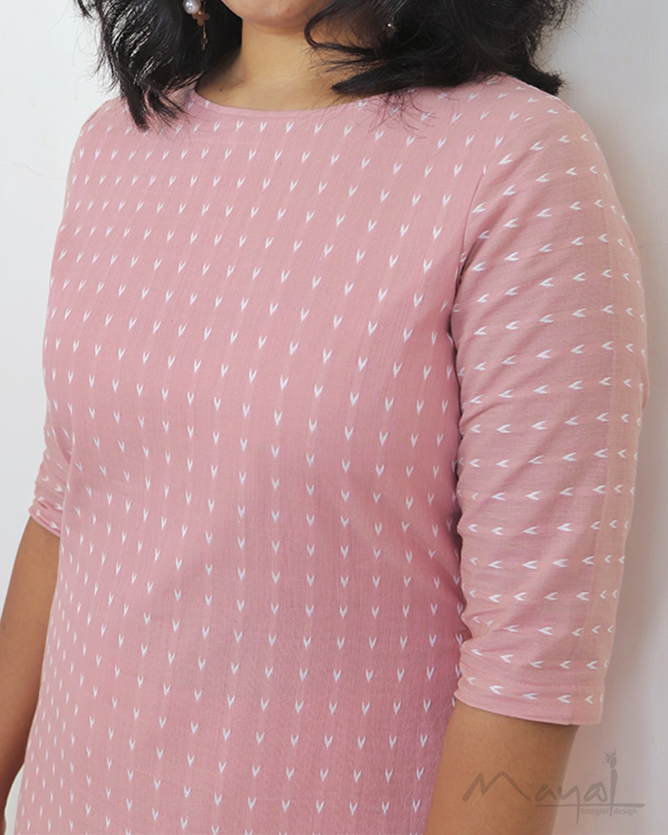 Peach Blossom Self Design Cotton Kurta