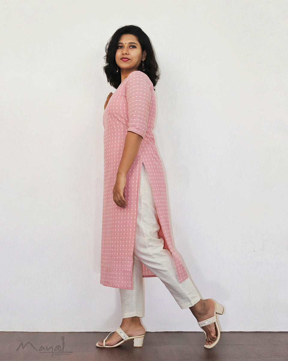 Peach Blossom Self Design Cotton Kurta