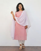 Peach Blossom Self Design Cotton Kurta