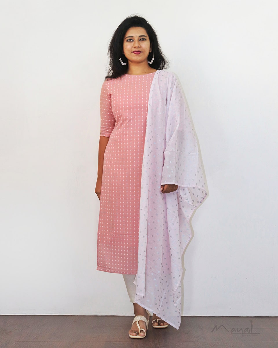 Peach Blossom Self Design Cotton Kurta
