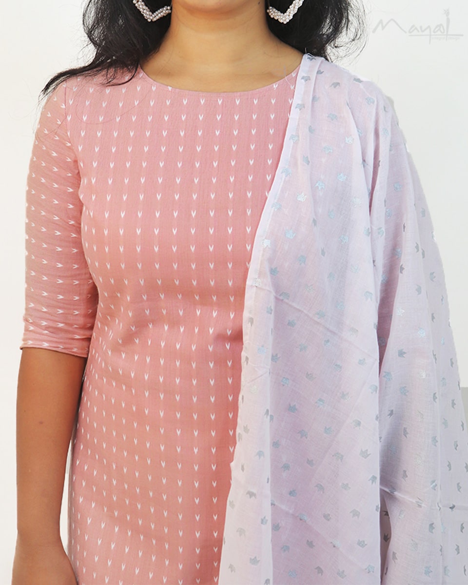 Peach Blossom Self Design Cotton Kurta