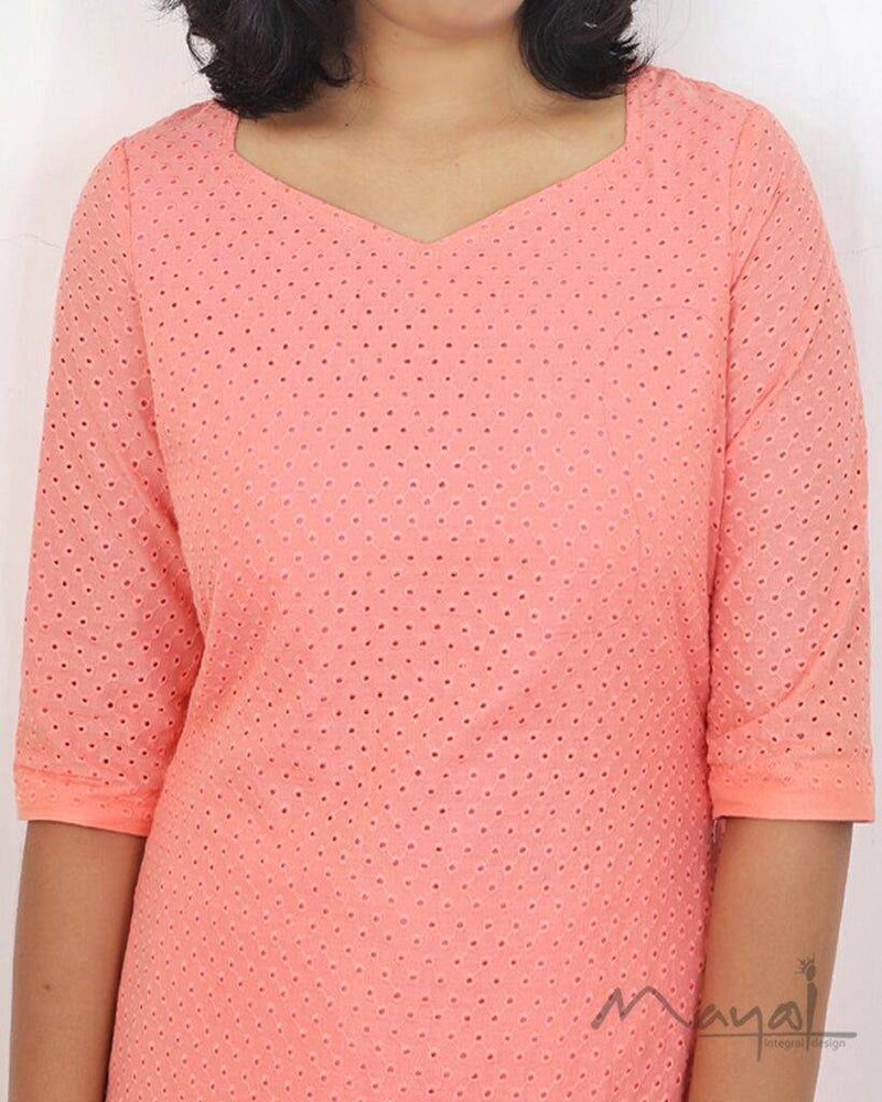 Peach Cotton Hakoba Kurta
