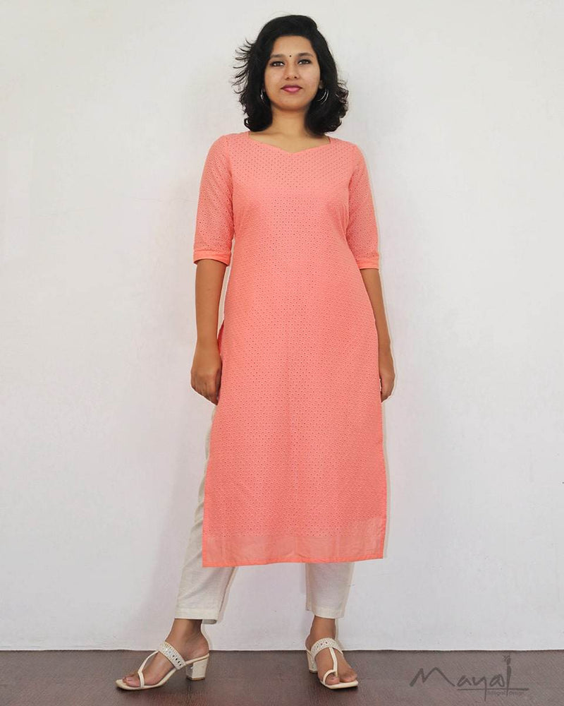 Peach Cotton Hakoba Kurta