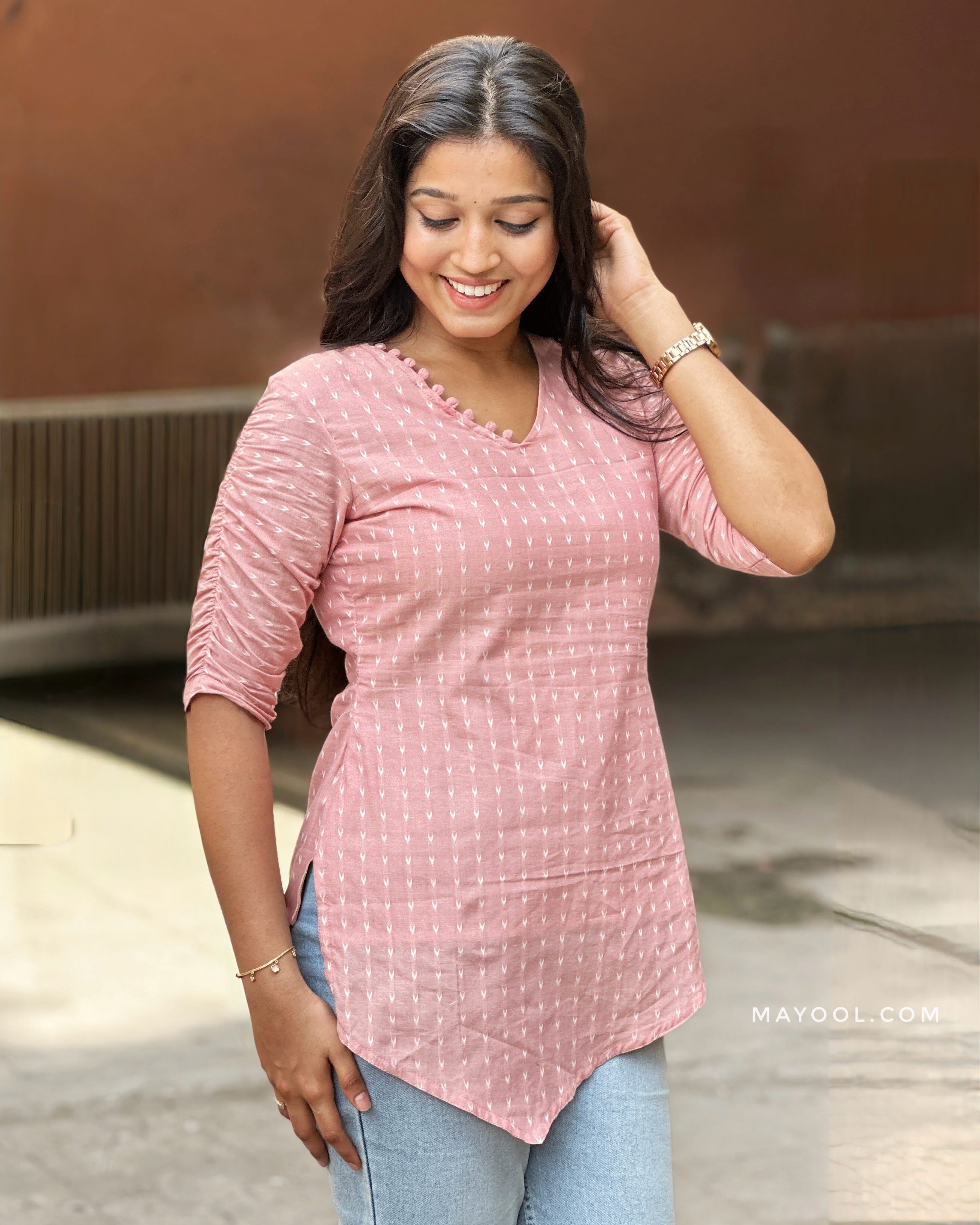 Peach Blossom Cotton Short Kurta