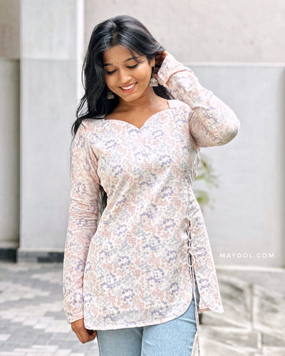 Pastel Floral Cotton Short Kurta