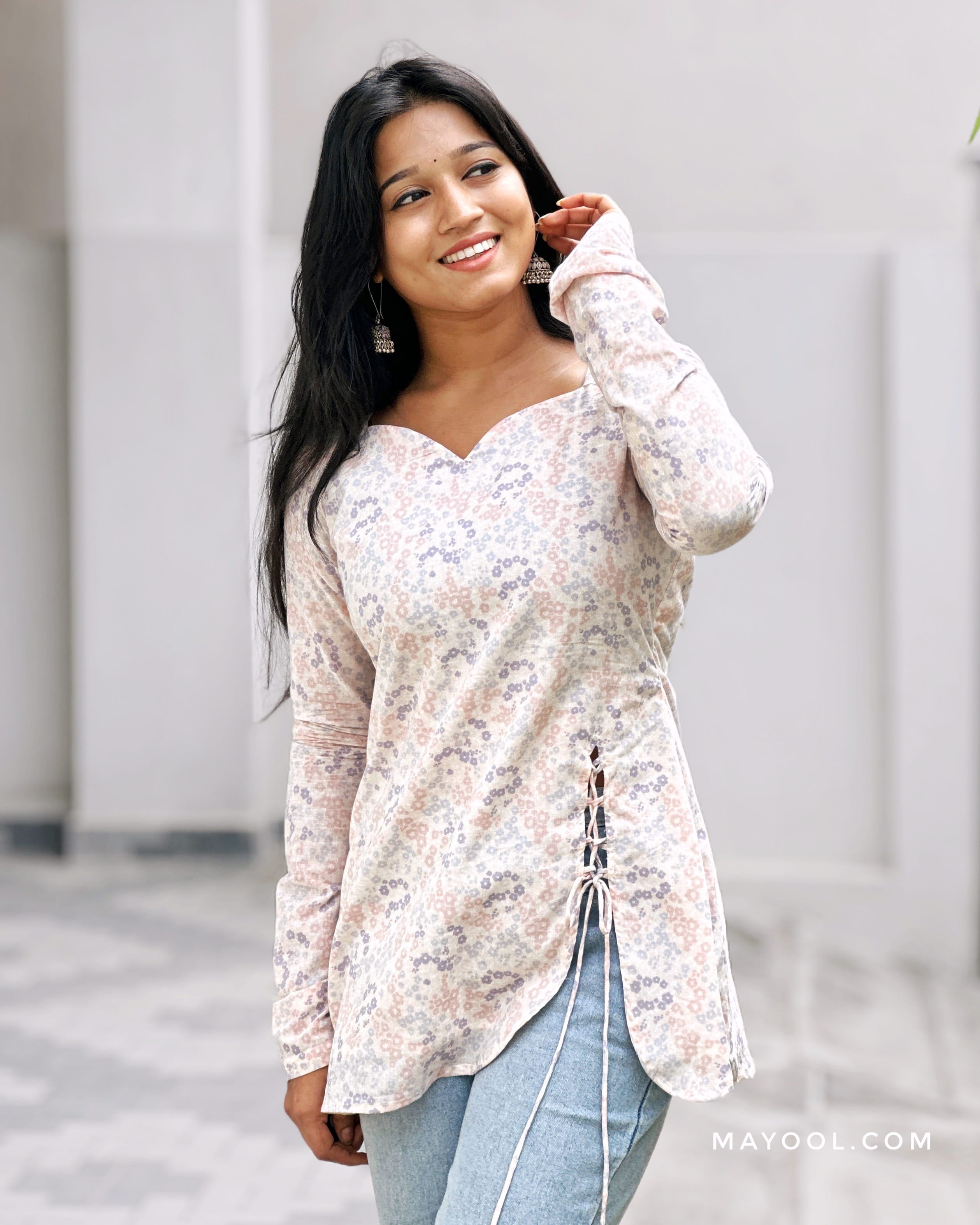 Pastel Floral Cotton Short Kurta