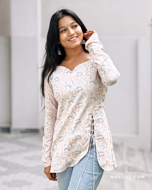 Pastel Floral Cotton Short Kurta