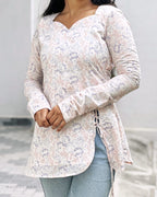 Pastel Floral Cotton Short Kurta