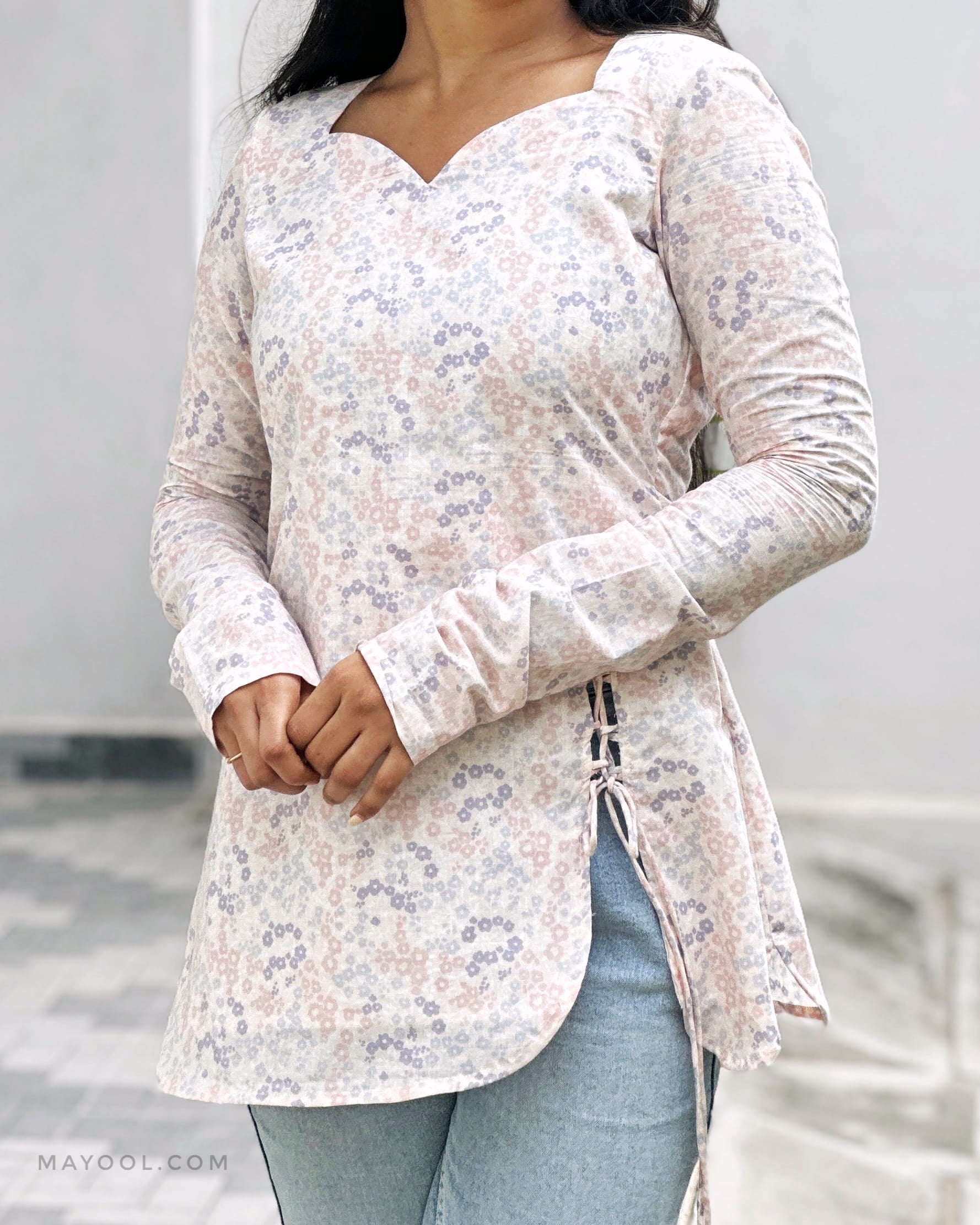 Pastel Floral Cotton Short Kurta