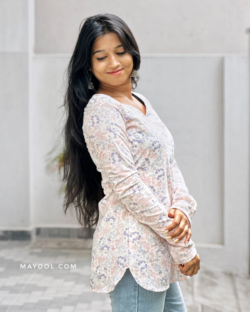 Pastel Floral Cotton Short Kurta