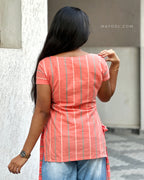 Peach Stripe Jacquard Cotton Short Kurta