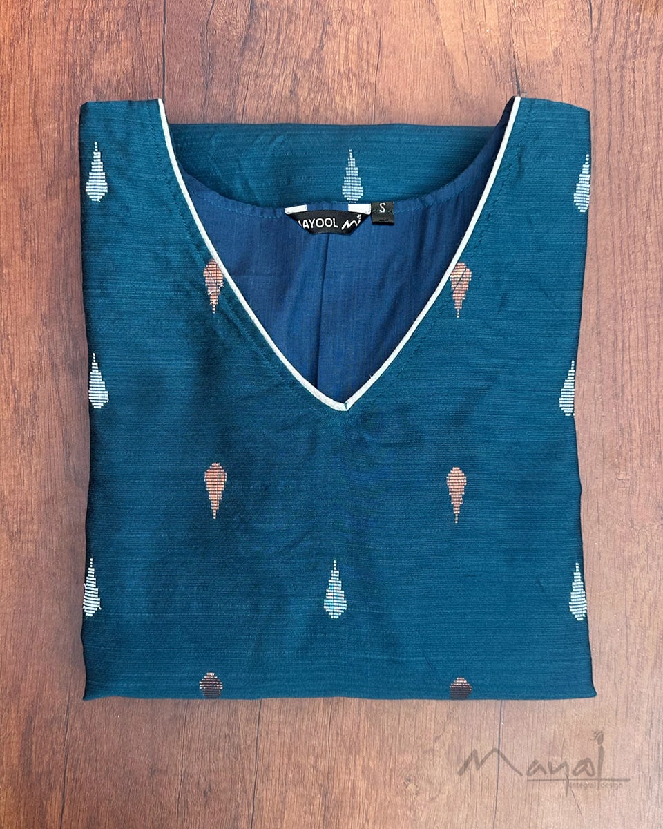 Peacock Blue Silk Cotton Kurta