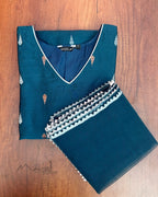 Peacock Blue Silk Cotton Kurta