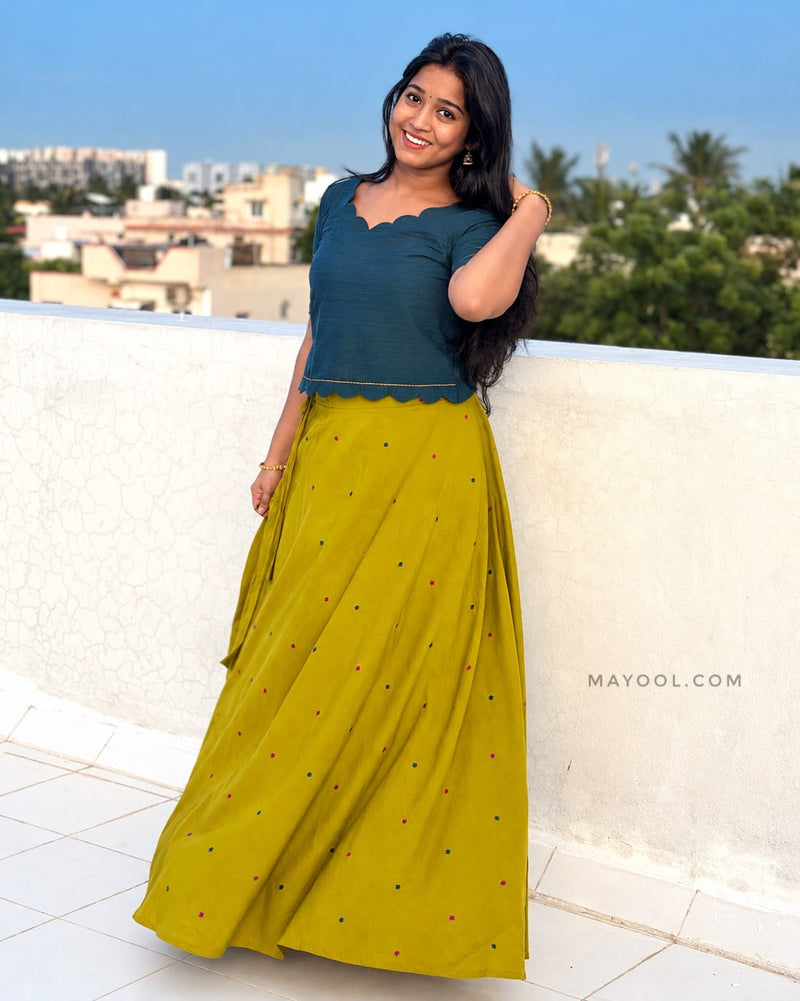 Peacock Blue Cotton Short Top & Skirt