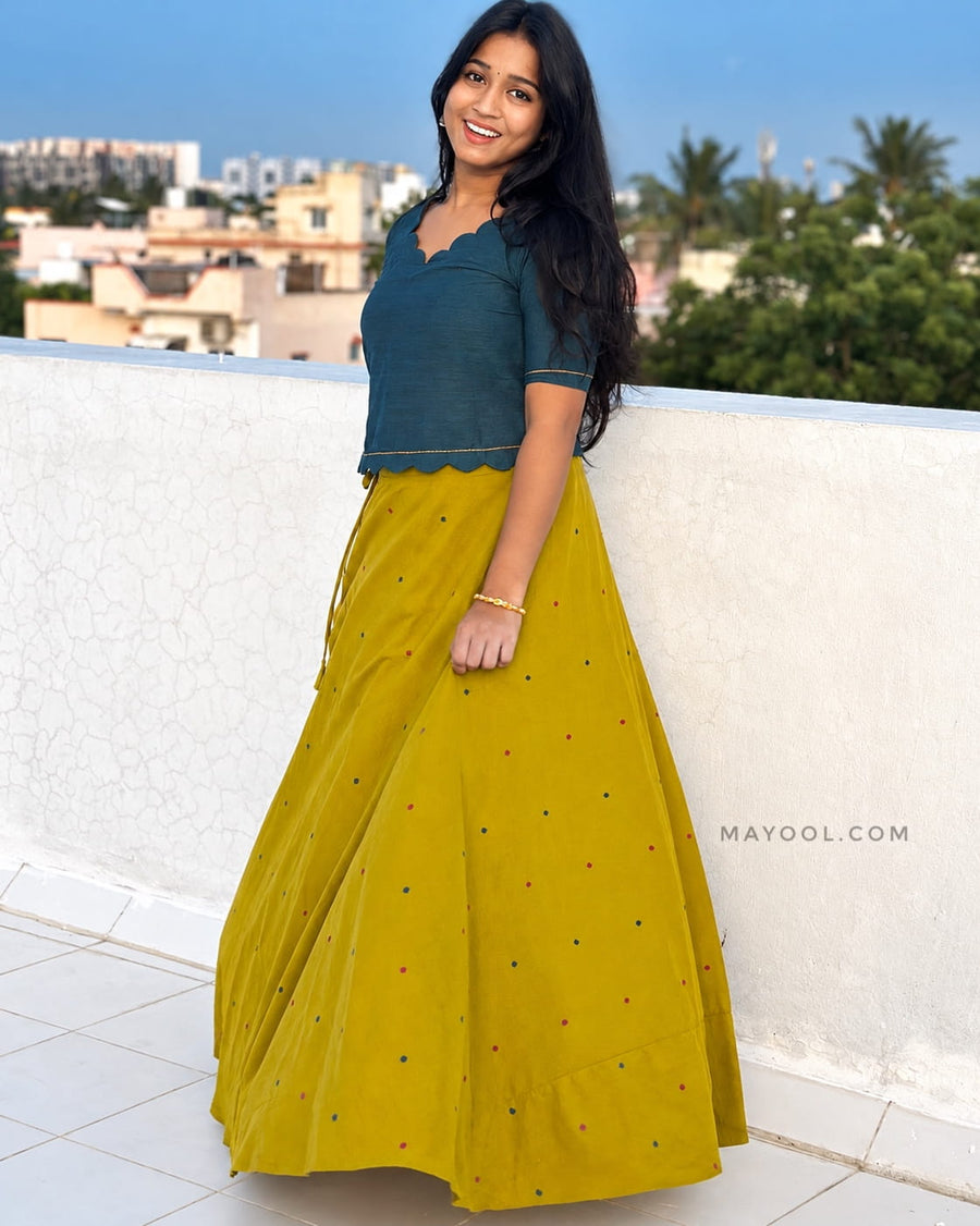 Peacock Blue Cotton Short Top & Skirt
