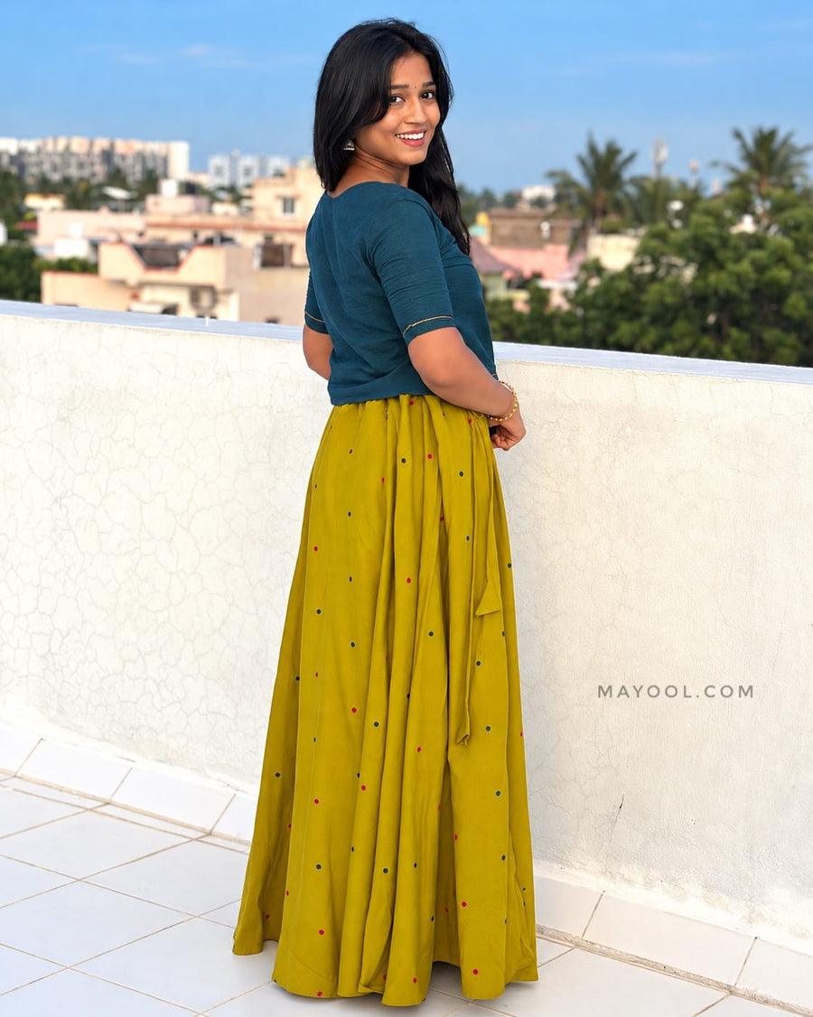 Peacock Blue Cotton Short Top & Skirt
