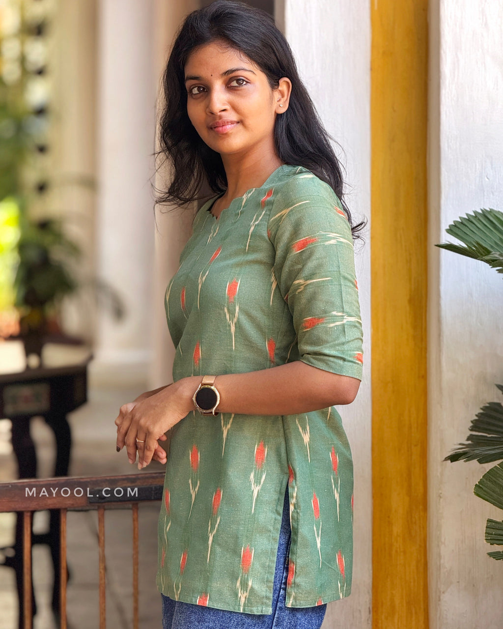 Peridot Green Ikat Short Kurta