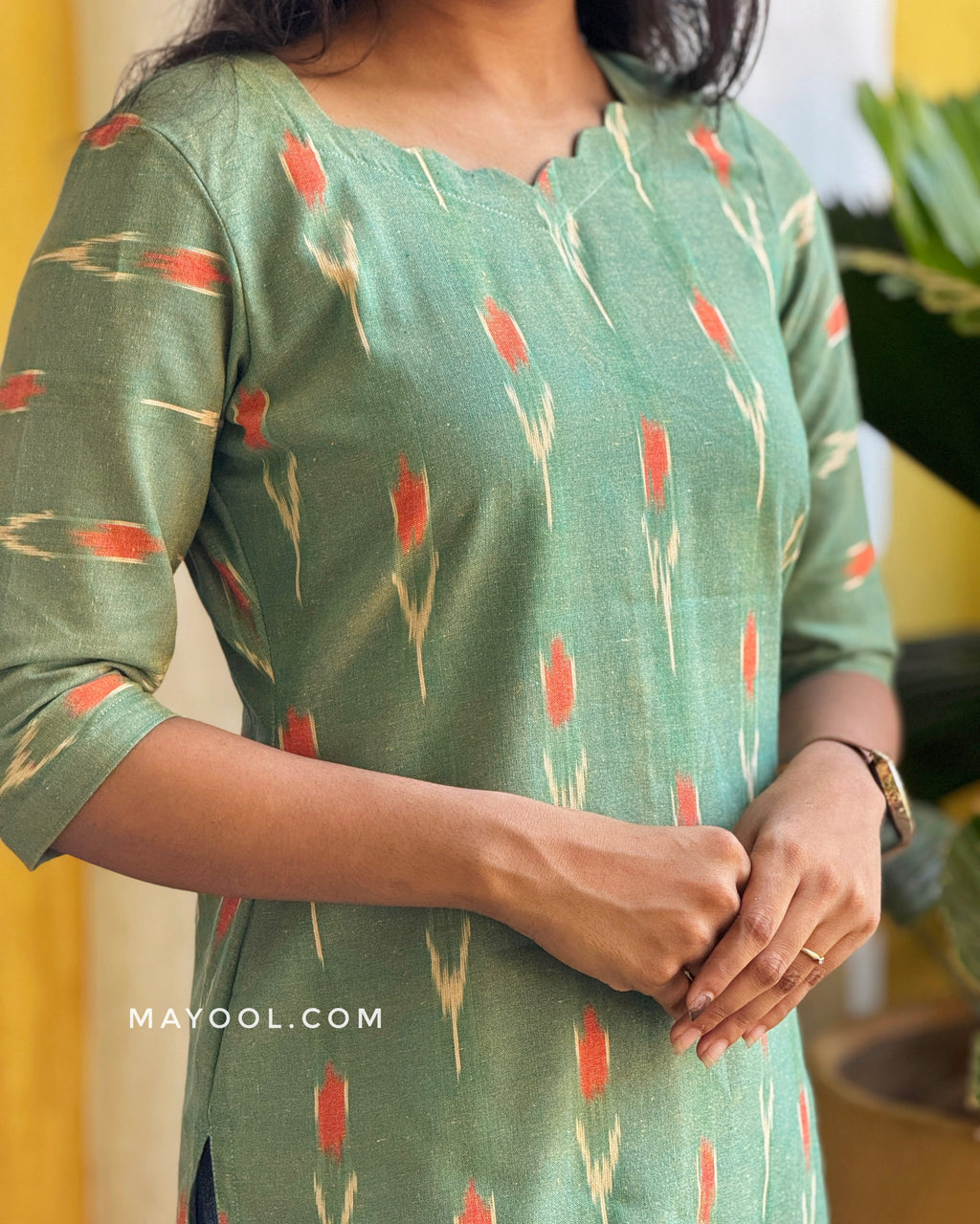 Peridot Green Ikat Short Kurta