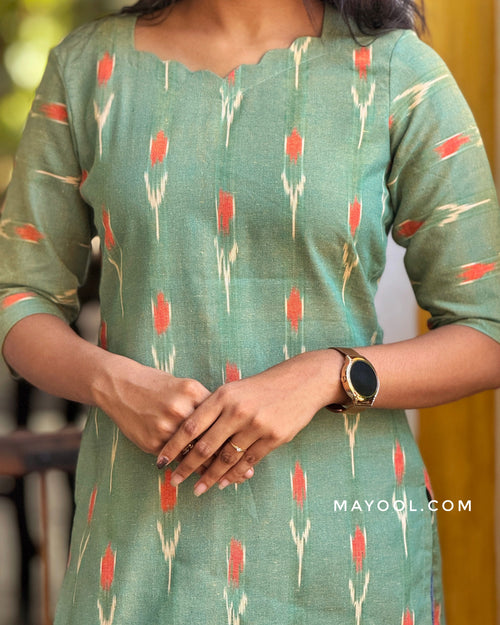 Peridot Green Ikat Short Kurta