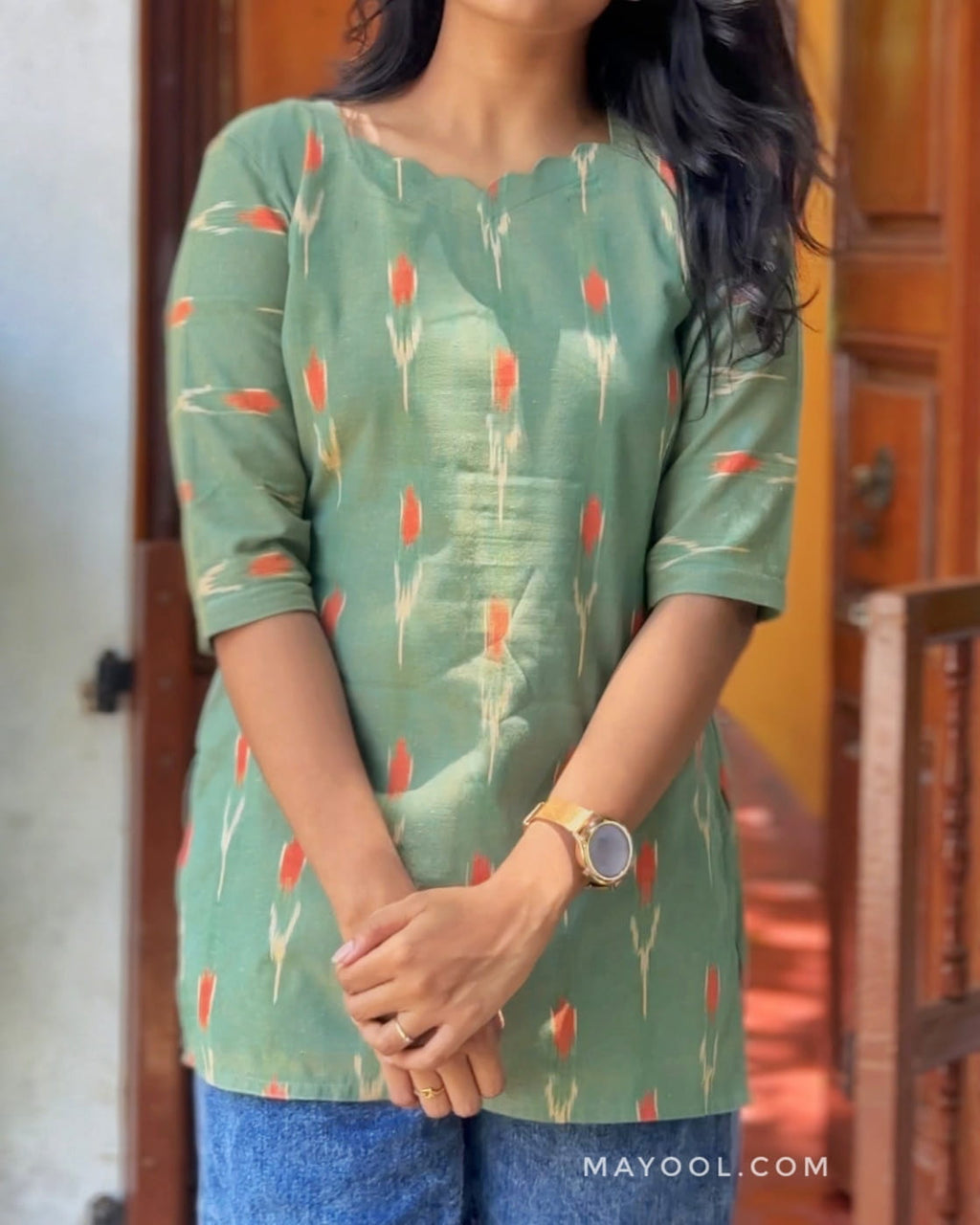 Peridot Green Ikat Short Kurta