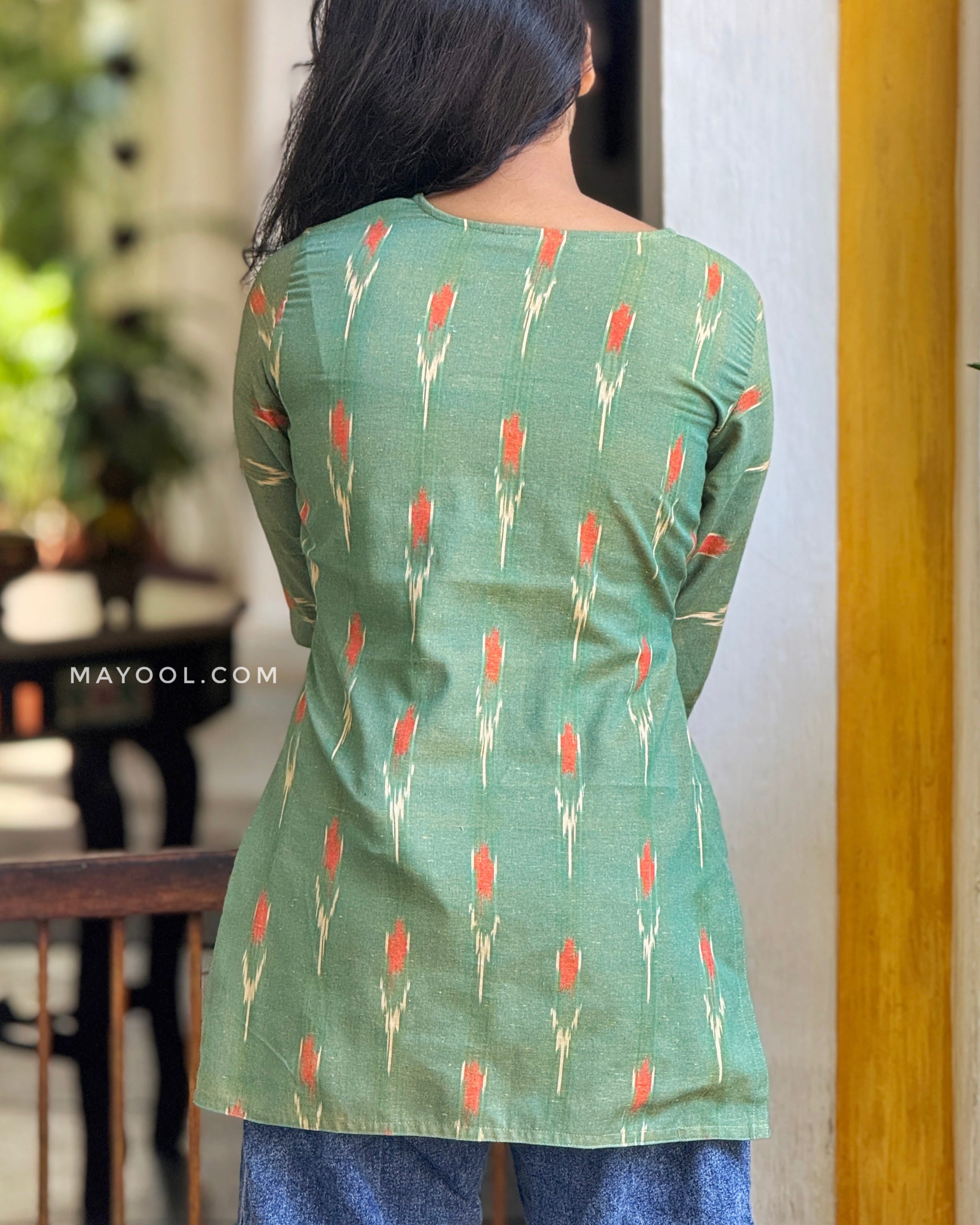 Peridot Green Ikat Short Kurta
