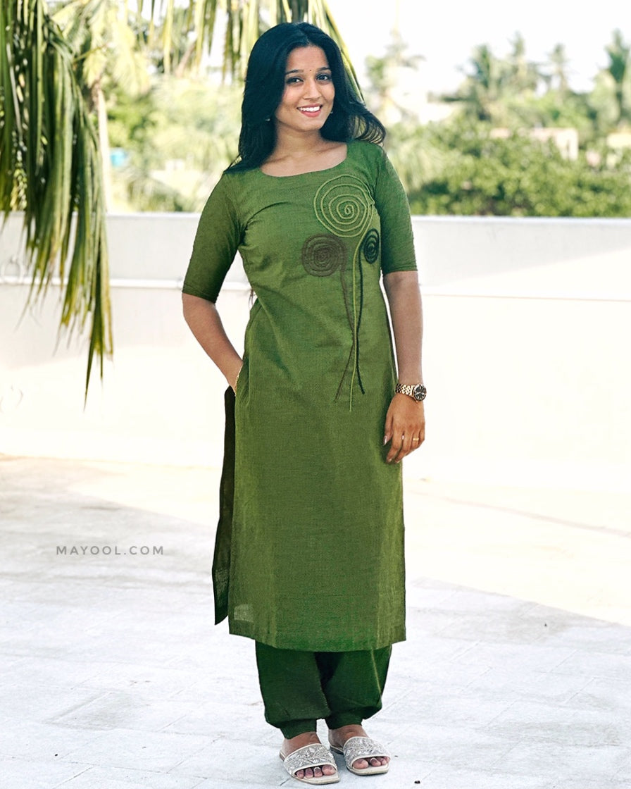 Pine Green Thread Tale Cotton Kurta