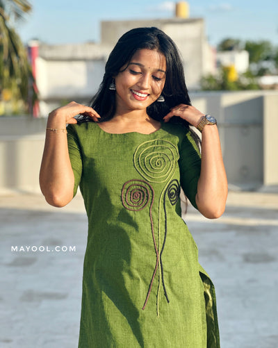 Pine Green Thread Tale Cotton Kurta