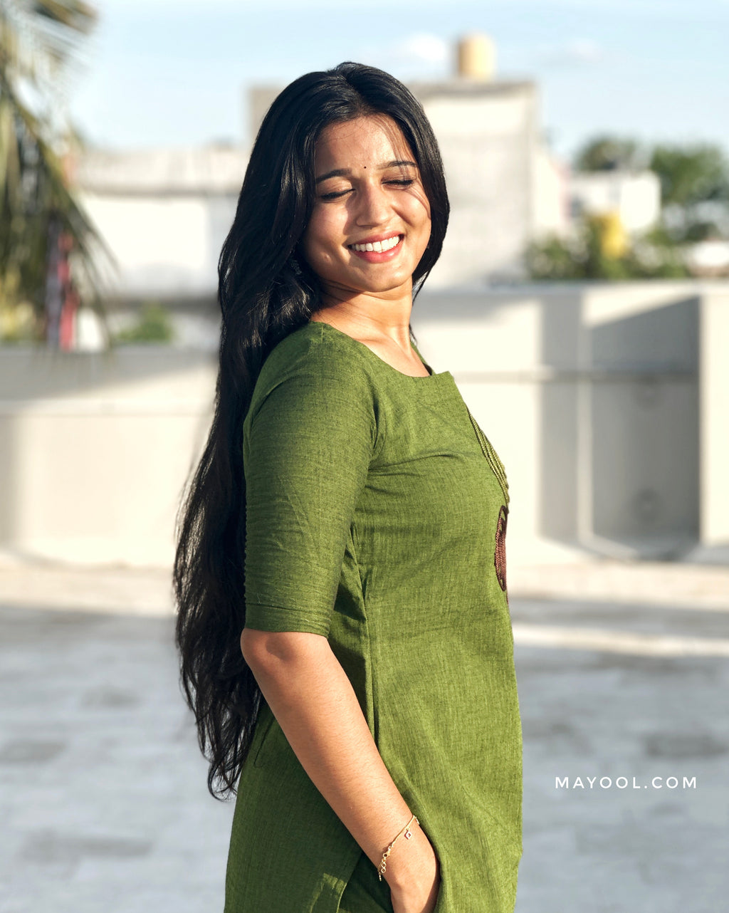 Pine Green Thread Tale Cotton Kurta