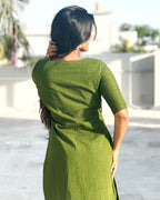 Pine Green Thread Tale Cotton Kurta